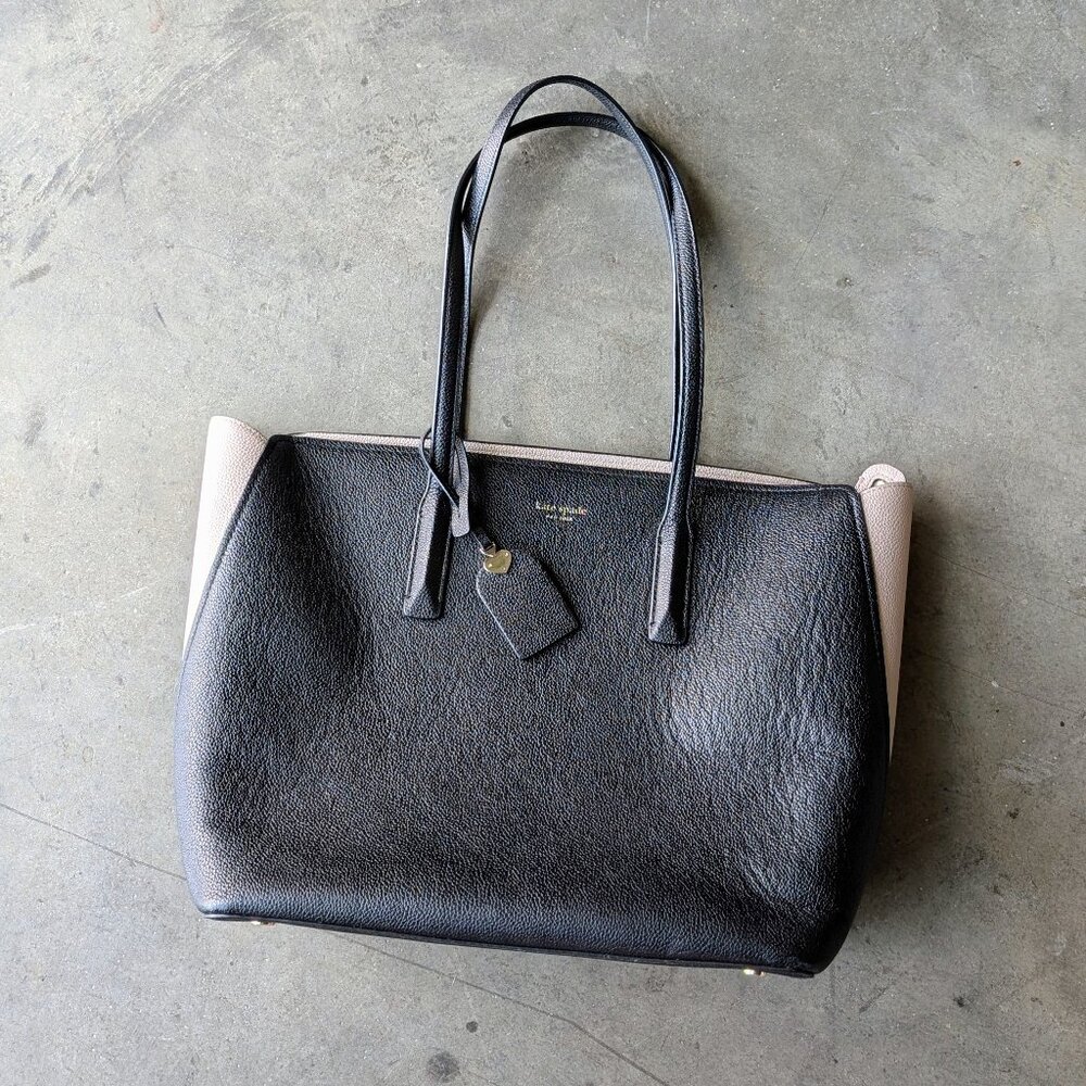 Kate Spade Margaux Large Tote Bag Black Pink Leather Classic Work Preppy